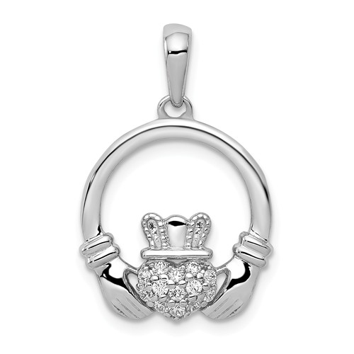 14k White Gold 1/8 ct Diamond Claddagh Pendant