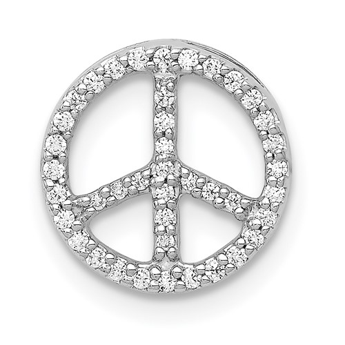 14k White Gold .15 ct tw Lab Grown Diamond Peace Sign Pendant Chain Slide