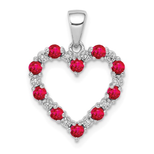 14k White Gold 1/3 ct tw Ruby Heart Pendant with Diamonds