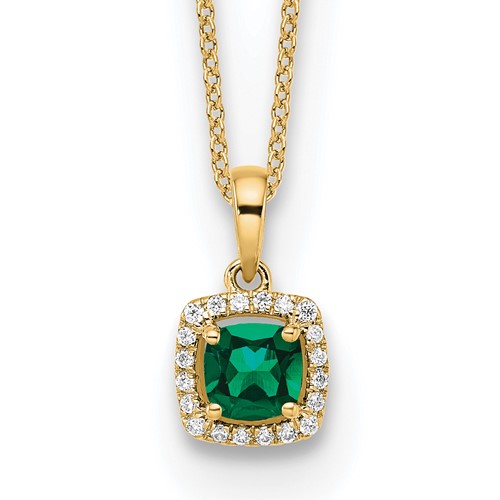 14k Yellow Gold 0.7 ct Created Emerald Necklace with Lab Grown Diamonds