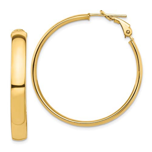 14k Yellow Gold 1.5in Round Hoop Earrings Omega Backs 5mm