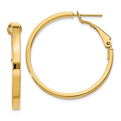 14k Yellow Gold Square Edge Round Hoop Earrings 1in