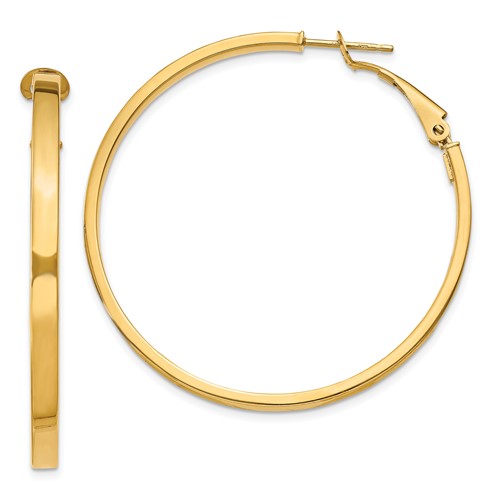 14k Yellow Gold Square Edge Round Hoop Earrings 1.75in