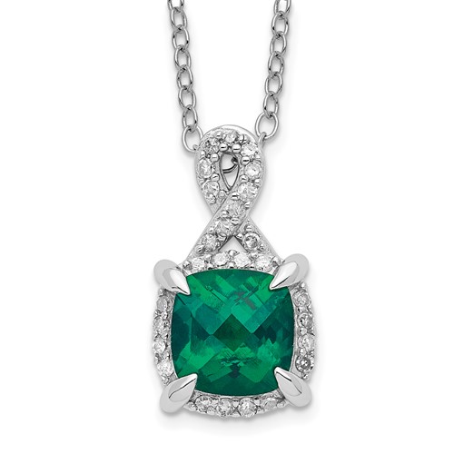 Sterling Silver 1.3 ct Created Emerald and Diamond Necklace