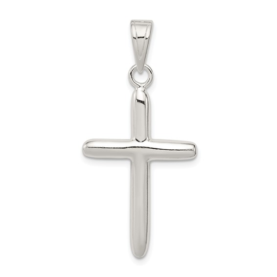 Sterling Silver Polished Cross Pendant with Rounded Ends 1in QC2890