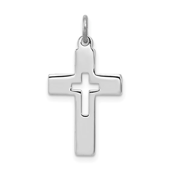 Sterling Silver Cut-out Cross in a Cross Pendant 3/4in QC3243