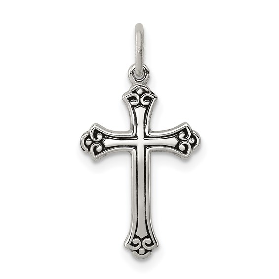 Sterling Silver 3/4in Budded Cross with Antiquing QC3357