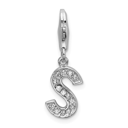 Sterling Silver CZ Block Letter S with Lobster Clasp Charm QCC105S