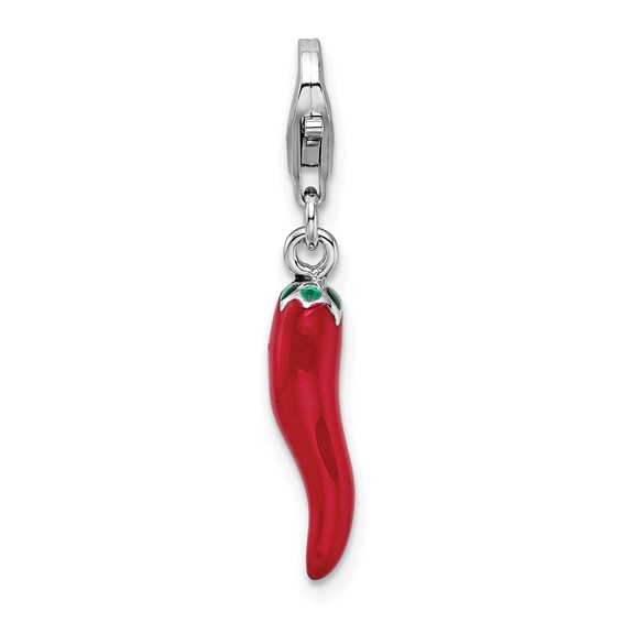 Sterling Silver Red Enamel Pepper Charm with Lobster Clasp