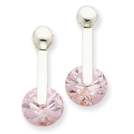 Sterling Silver 9mm Pink Cubic Zirconia Earrings