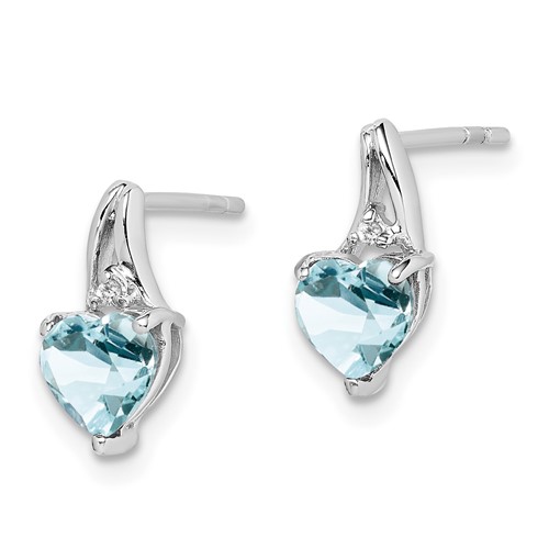 Sterling Silver 3/4 ct Aquamarine Heart Earrings with Diamonds