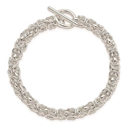 Sterling Silver 7.5in Byzantine Link Toggle Bracelet 5.75mm Thick