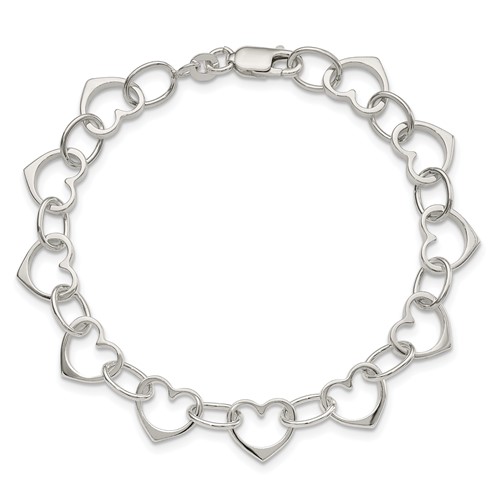 Heart Charm Bracelet Sterling Silver 7
