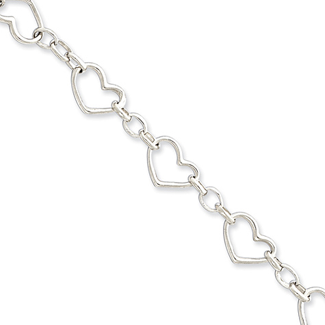 7.5in Sterling Silver Heart & Oval Link Bracelet