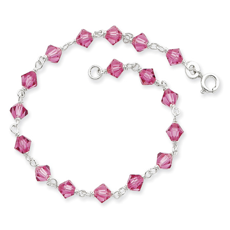 Sterling Silver 7.5in Pink CZ Bracelet