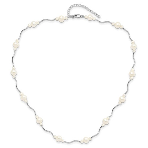 Sterling Silver White Freshwater Cultured Pearl Wavy Necklace