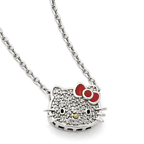 Gold-plated Sterling Silver 18in Diamond Hello Kitty Necklace QHK121