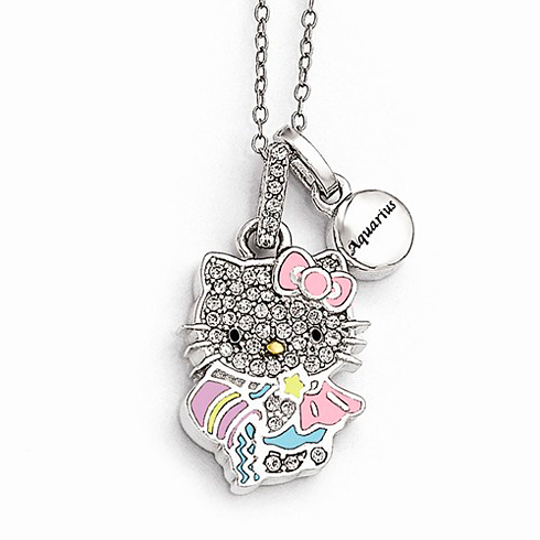 Sterling Silver 18in Hello Kitty Aquarius Crystal Necklace QHK140-18