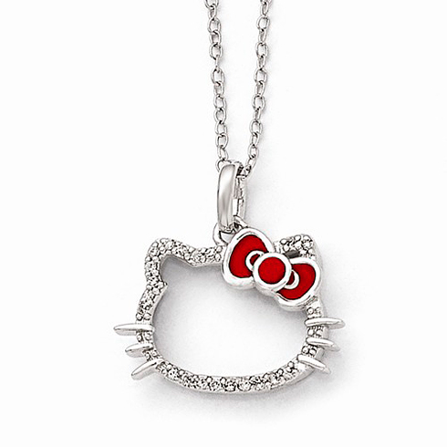 Sanrio Hello Kitty Sterling Silver Enamel Station Chain Necklace - 18'',  Authentic Officially Licensed : Target
