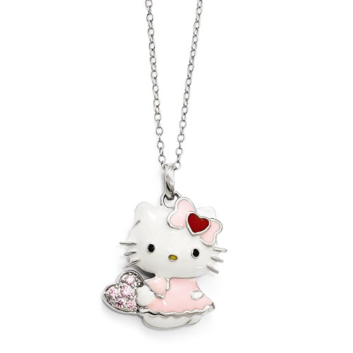Hello Kitty Sanrio Womens Necklace Official License - Silver Plated  Necklace with Enamel and Crystal Pendant