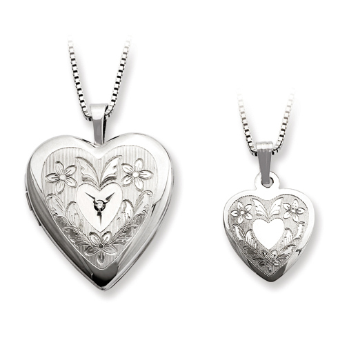 Sterling Silver Diamond Floral Heart Locket Set QLS452SET
