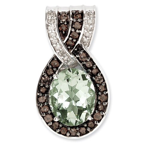 Sterling Silver 2.4 ct Green Quartz and Smoky Quartz Diamond Pendant