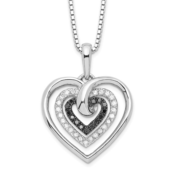 Sterling Silver 0.25 Ct Black and White Diamond Heart Necklace QP2309