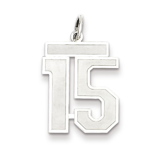 Sterling Silver Medium Satin Number 15 Charm