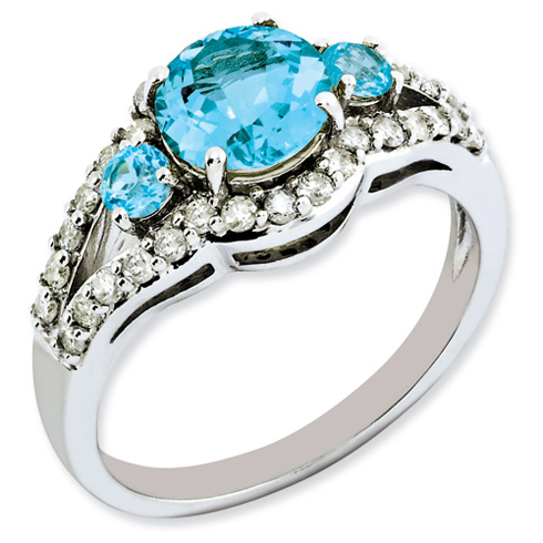 Sterling Silver 1.82 ct 3-Stone Light Swiss Blue Topaz Ring QR3071LSBT