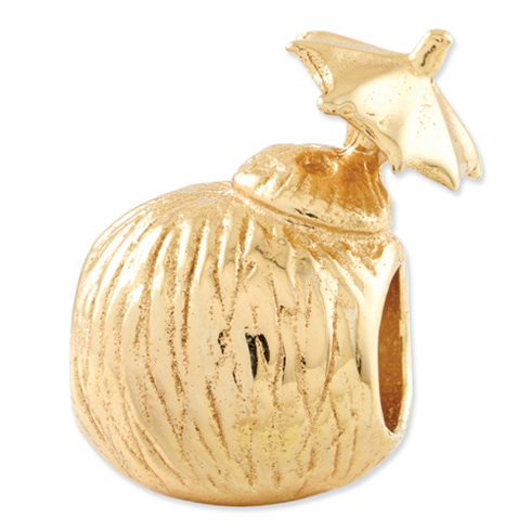 Sterling Silver Gold-plated Reflections Coconut Drink Bead