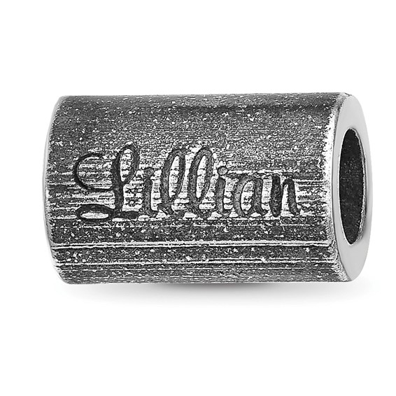 Sterling Silver Reflections Personalized Barrel Bead with Oxidized Finish