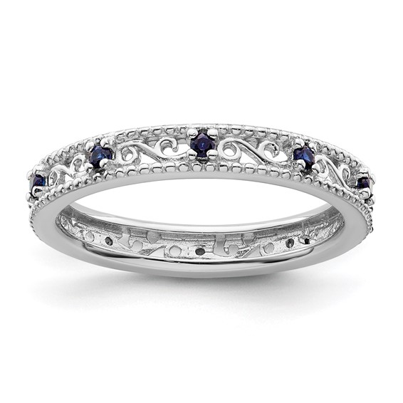 Sterling Silver 1/5 ct Created Blue Sapphire Eternity Ring QSK1490