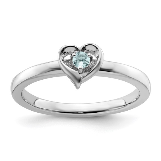 Sterling Silver Stackable Aquamarine Heart Ring QSK1524 | Joy Jewelers