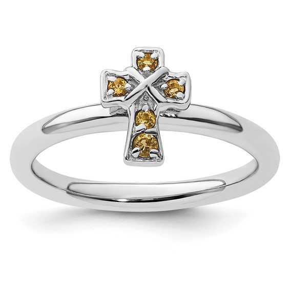 Sterling Silver Stackable Citrine Cross Ring