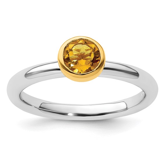 Sterling Silver Stackable Gold-plated Citrine Ring