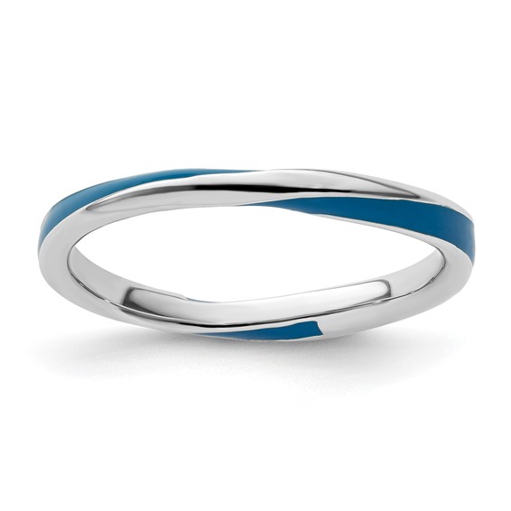 Sterling Silver Twisted Blue Enameled 2.5mm Stackable Ring