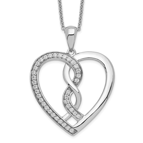 Sterling Silver CZ Hearts Joined Together 18in Necklace QSX335