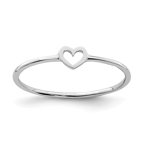 14k White Gold Polished Slender Open Heart Ring