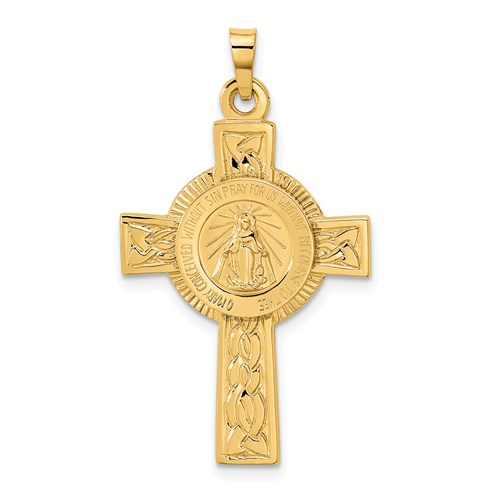 14k Yellow Gold Cross With Miraculous Medal Pendant 1in