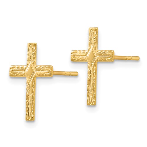 14kt Yellow Gold 1/2in Textured Cross Earrings REL171 | Joy Jewelers