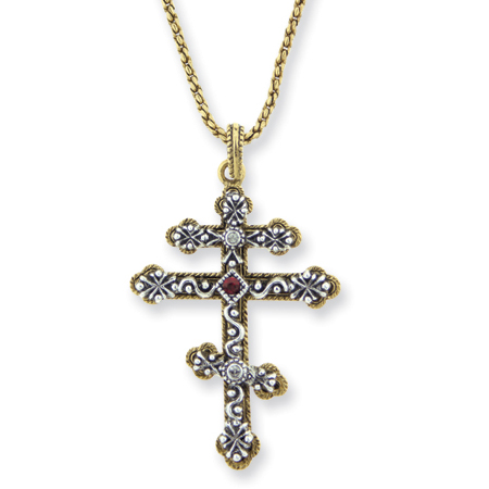 Gold-tone & Crystal Eastern Orthodox Cross Necklace