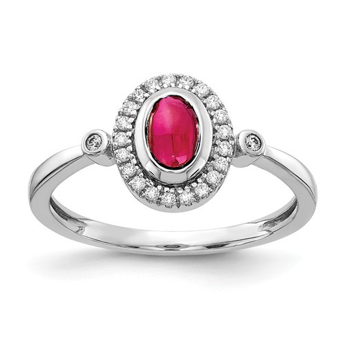 14k White Gold Diamond and Cabochon Ruby Ring 0.6 ct