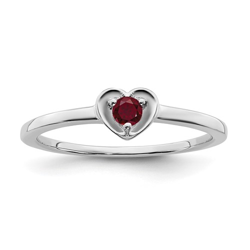 14k White Gold Round Created Ruby Heart Ring