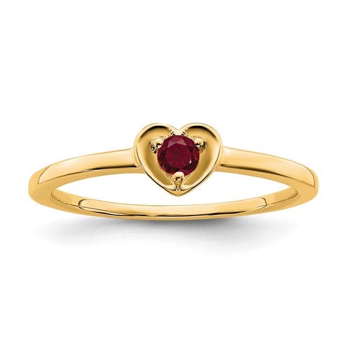 14k Yellow Gold Round Created Ruby Heart Ring