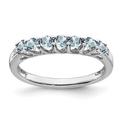 14k White Gold Aquamarine 7-stone Ring With Diamond Accents