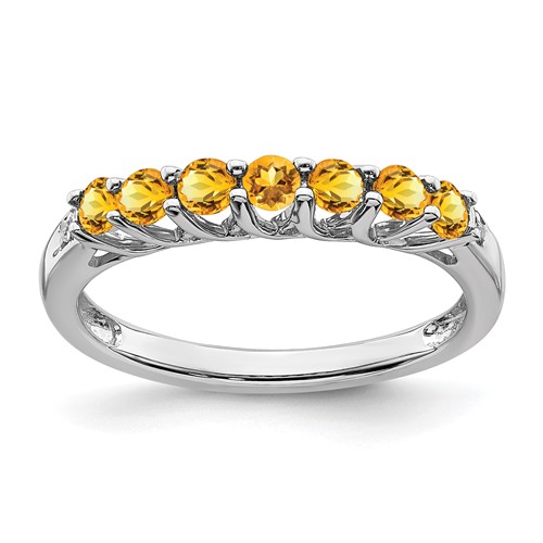 14k White Gold Citrine 7-stone Ring With Diamond Accents