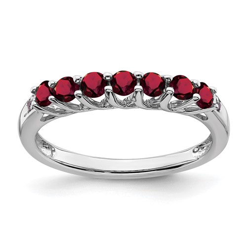 14k White Gold Created Ruby 7-stone Ring With Diamond Accents