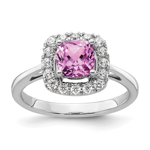 14k White Gold 1.2 ct Created Pink Sapphire Ring with Lab Grown Diamonds