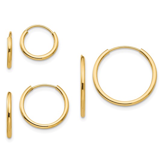 3 Pairs of Kids' Endless Hoop Earrings Set 14k Yellow Gold