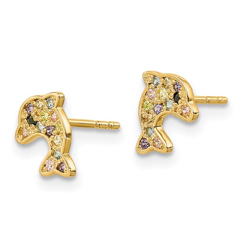 14k Yellow Gold Madi K Multi-colored CZ Dolphin Earrings